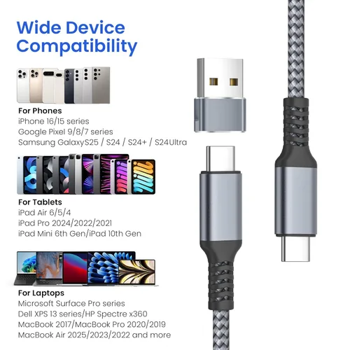 Vista 7 de Elebase Cable de carga USB C de 3.3 pies con adaptador, tipo C 60 W PD cable de carga rápida para S24 S23 Plus Ultra Fe, A56 A55 A54 A36 A26 A16, Z