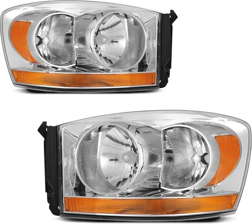 AUTOSAVER88 Kit de montaje de faros compatible con Dodge Ram 1500/2006-2009 Ram 2500 3500 2006-2008 Reemplazo de lente transparente carcasa cromada