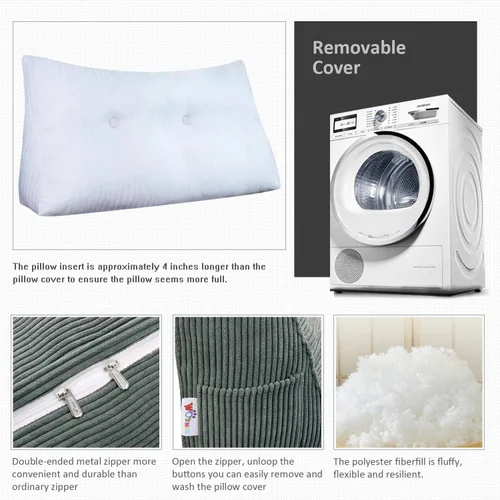 Vista 3 de Almohada de cuña para cabecero tamaño matrimonial XXL, almohada para respaldo de cama, cojín de respaldo para leer, ver la televisión, trabajar