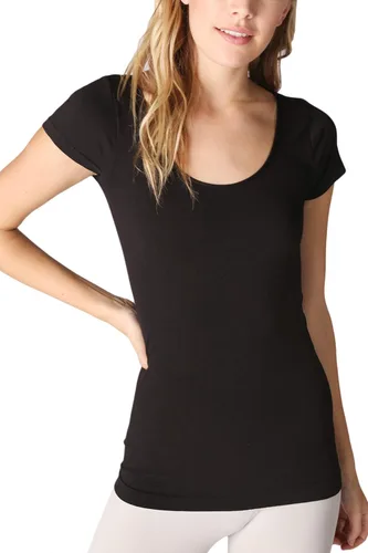 NIKIBIKI Top ajustado con cuello redondo y manga casquillo sin costuras para mujer, fabricado en Estados Unidos, talla única