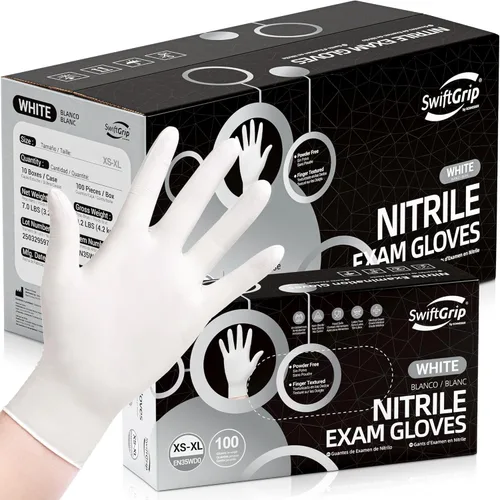 Vista 12 de Guantes de examen desechables de nitrilo SwiftGrip, 3 mil, grandes, caja de 100, guantes de nitrilo blancos desechables sin látex para uso médico