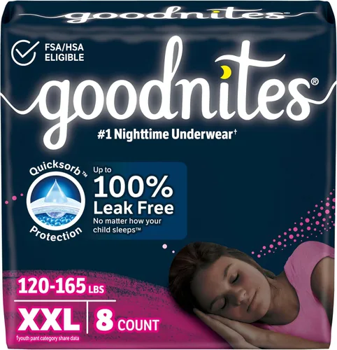 Vista 19 de Goodnites Ropa interior nocturna para niñas, talla XXL (120-165 libras), 54 unidades, el embalaje puede variar