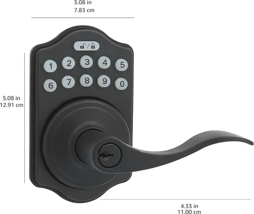 Vista 5 de Amazon Basics Teclado electrónico, cerradura de puerta de entrada sin llave con cerrojo y mango, teclado para puerta delantera con pomo, cerraduras