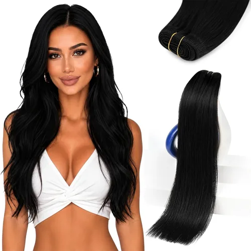 Sunny Hair Extensiones de Cabello para Coser de Cabello Humano Real Negro Extensiones de Cabello en Trama para Mujeres Cabello Real Extensiones de