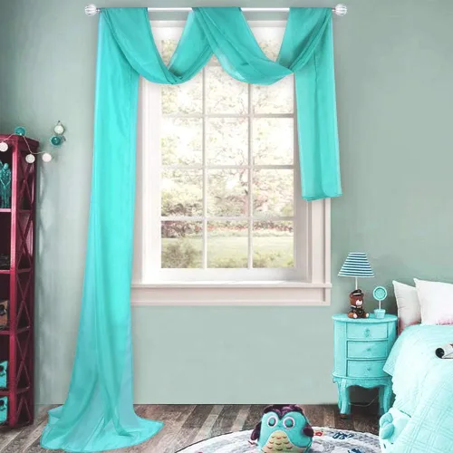 Vista 25 de HUTO Cenefa de gasa suave para ventana, color beige, para habitación de niñas, toldo de cama, 1 panel de 52 x 144 pulgadas de largo