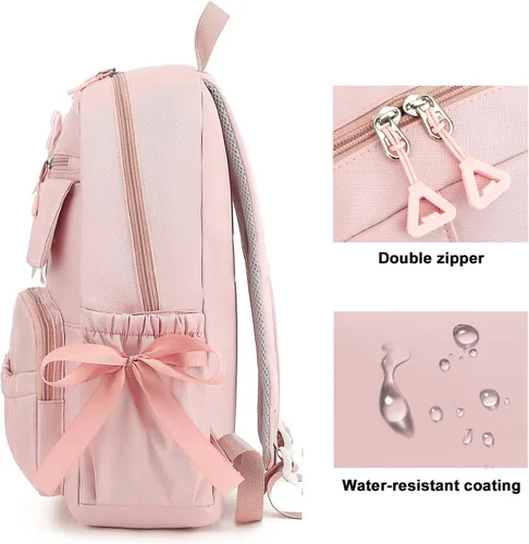 Vista 6 de Mochila escolar infantil para niñas, bonita mochila Kawaii con lazos Negro