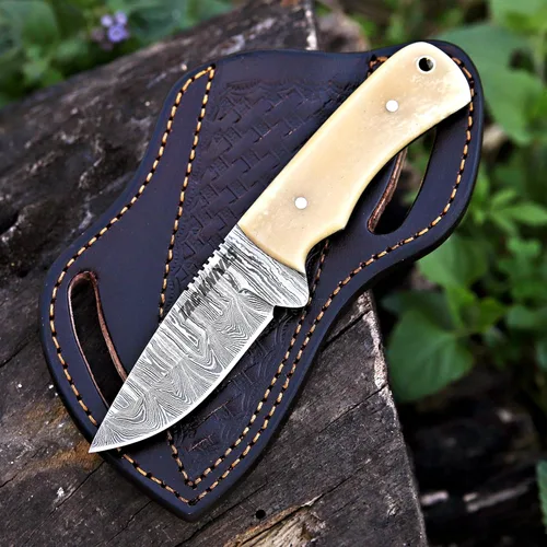 TAC KNIVES Cuchillo de caza para acampar al aire libre de 7 pulgadas, hoja fija de espiga completa, regalo para él, cuchillo de acero de Damasco