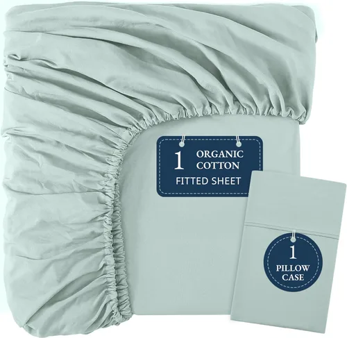 Vista 29 de LANE LINEN - Sábana bajera 100% de algodón orgánico, tamaño Queen, 2 fundas de almohada, tejido percal suave, transpirable, apta para colchones
