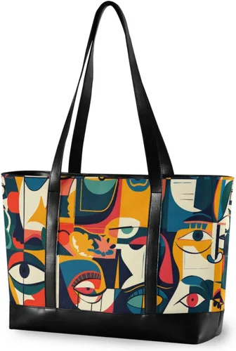 KLL Abstract Shapes Eyes Waterproof tote bag laptop with zipper laptop travel bag Large Handbag for men with lunch maletin ejecutivo para mujer