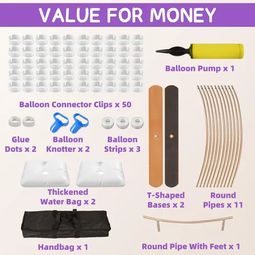 Vista 3 de JEAWIWI Kit de arco de globos redondos de 6.6ft con base ampliada, soporte de fondo redondo dorado de 6.6 pies, arco de globos circular con bolsas