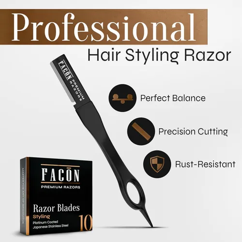 Vista 11 de Facón - Maquinilla de afeitar recta para hombre, kit profesional de afeitar de borde recto con 100 cuchillas, afeitadora barbero japonesa de acero