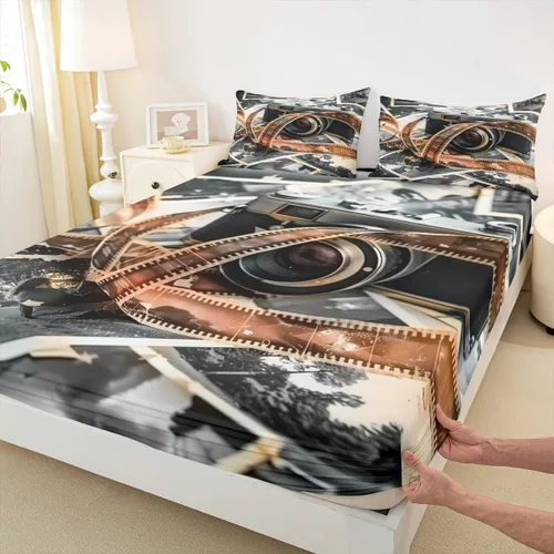 Vista 9 de Piano Music Fitted Sheets Full Size,Musical Notes Bedding Set 3Pcs for Kids Girls Boys Teens Room Decor,Retro Graffiti Grey Gold Bed Sheet Music