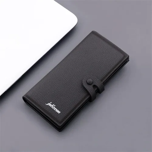 Vista 3 de Cartera larga de identificación de moda color sólido hombres cerrojo múltiples ranuras para tarjetas bolso de embrague cartera camionero, Café