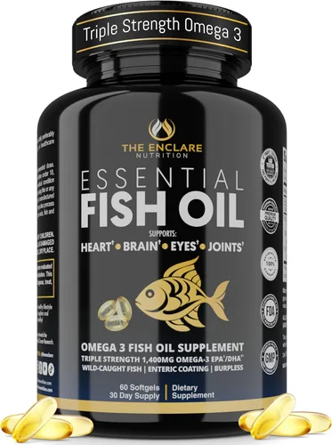 Suplemento de aceite de pescado Omega 3 para mujeres y hombres - Triple fuerza 1,400 mg Omega-3 EPA/DHA - Omegas capturados en la naturaleza 3-6-9