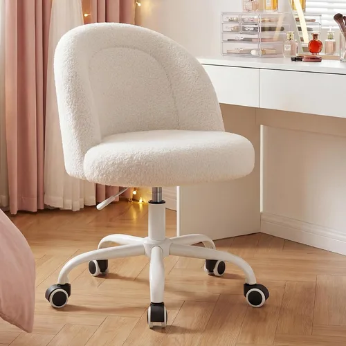 DurayLoly - Silla de tocador, silla de maquillaje de vellón suave con ruedas silenciosas, altura ajustable y giro de 360°, diseño sin brazos que