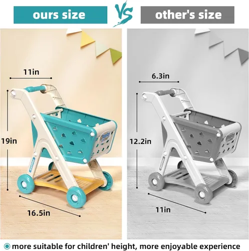 Vista 4 de Jovow Set de Juguetes de Carrito de Compras de 102 Piezas para Niños con Comida y Accesorios de Simulación, Perfecto para Edades de 3+