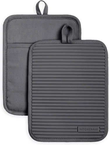 Vista 6 de KitchenAid Juego de 2 soportes para ollas de silicona suave acanalados, color cielo aguamarina, 7 x 9 pulgadas