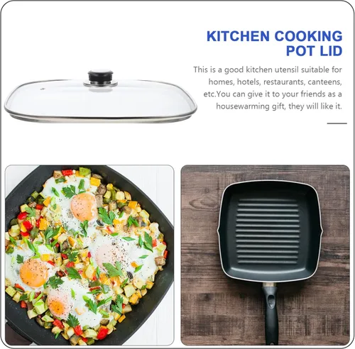 Vista 6 de Tapa cuadrada de vidrio templado, tapa cuadrada de vidrio para sartenes de parrilla, 11.8 pulgadas, tapa de sartén ventilada de vidrio templado