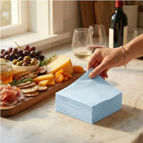 Vista 2 de AH AMERICAN HOMESTEAD Servilletas de cóctel de papel, servilletas desechables similares al lino, 4.75 x 4.75 pulgadas, servilletas cuadradas a