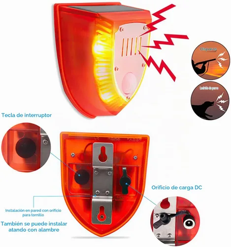Vista 6 de Alarma solar con sensor de movimiento para exteriores: luces solares de alarma de seguridad con ladridos de perro y sonido de disparo
