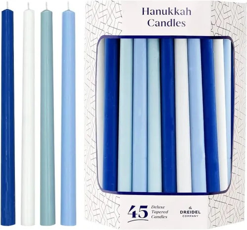 Vista 15 de 2 paquetes de velas de menorá de Janucá de lujo azules y blancas con forma de cono para las 8 noches de Janucá, tiempo de combustión de 45 minutos