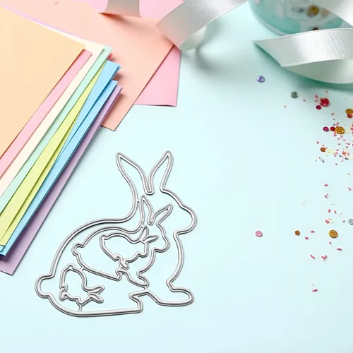 Vista 2 de Juego de 4 troqueles de metal de conejo, troqueles de corte de conejo de Pascua, troqueles de corte para hacer tarjetas, plantillas de corte