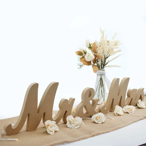 Vista 9 de Letrero de Sr. y Sra. para mesa de boda, letras de madera de Sr. y Sra., grandes artículos de decoración para fiesta de Sr. y Sra., letra de madera