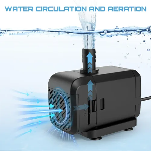 Vista 7 de AQQA Bomba de agua sumergible para acuario, bomba de fuente con flujo ajustable, entrada lateral/inferior de doble succión, protección térmica