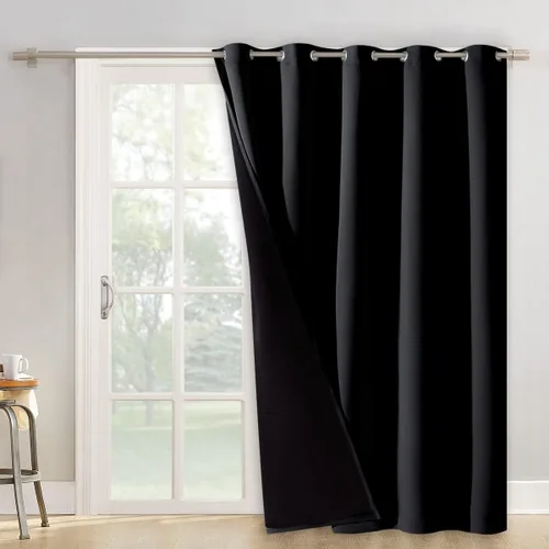 Vista 51 de NICETOWN Cortinas 100 % opacas con aislamiento térmico, panel de cortina deslizante de rendimiento que reduce el ruido con forro negro, bloqueo