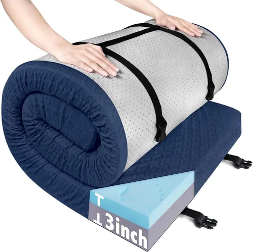 Vista 10 de Almohadilla de colchón de espuma viscoelástica de 3 pulgadas de grosor, almohadilla de dormir portátil con funda impermeable, almohadilla de colchón