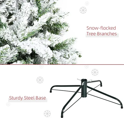 Vista 6 de HOMCOM Árbol de Navidad artificial de pino flocado de nieve sin luz de 9 pies de alto con ramas realistas, verde