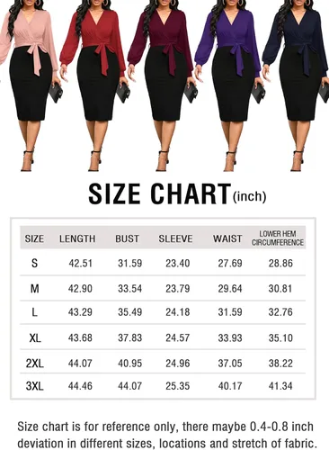 Vista 6 de Runwind Vestido de tubo ajustado de trabajo para mujer, manga larga, con diseño de escote en V y cinturón