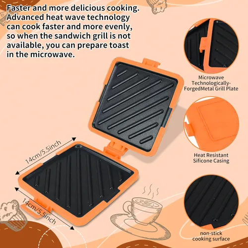 Vista 2 de Tostadora de sándwich para microondas, bandeja antiadherente para hornear sándwich de microondas, máquina de aperitivos y prensa de panini