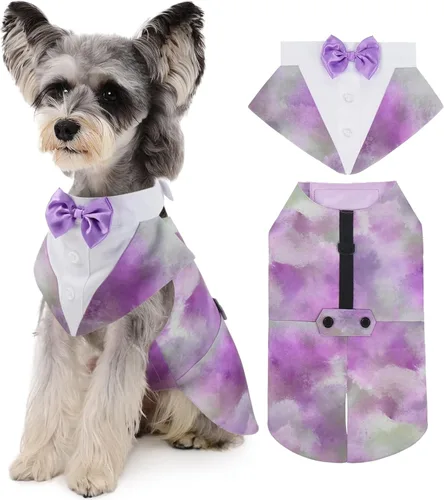 Vista 29 de Kuoser Dog Tuxedo, Dog Suit and Bandana Set, Dogs Costume with D-Ring Traje formal para perro con collar de lazo desmontable para boda, cumpleaños