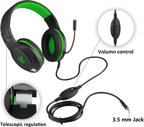 Vista 8 de Masacegon - Audífonos para juegos de PC audífonos para juegos compatibles con Xbox One PS4 Nintendo Switch 35 mm Audífonos sobre la oreja