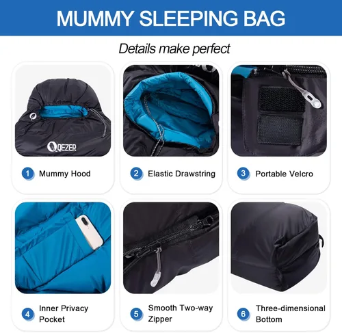 Vista 4 de Down Sleeping Bag for Adults, 0°F 10°F 15°F 20°F 600 Fill Power Mummy Lightweight Compact Cold and Warm Weather Backpacking Sleeping Bag for Camping