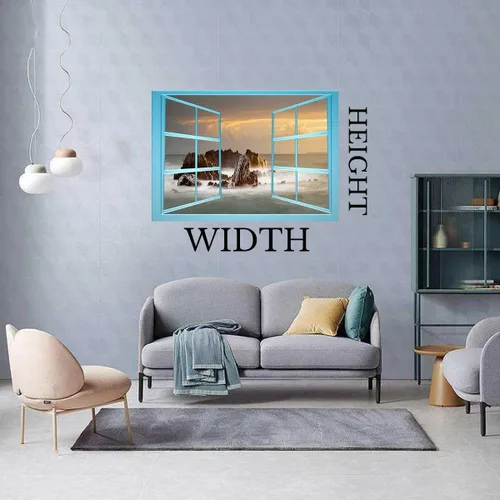 Vista 7 de Pegatinas con vista al mar y al cielo para pared de cuarto, efecto 3D para ventana, estilo bohemio, decoración de pared, aula (ancho) 31.5 pulgadas