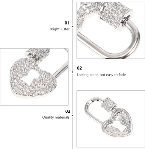 Vista 5 de Cierre en forma de corazón, mosquetón de cobre con bloqueo de llavero, mosquetón para collares, aretes, joyería, fabricación de bricolaje, plata