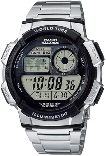Vista 2 de Casio AE1000W Series Men’s Digital Watch 100M WR Multi Alarms 100 SEC Stopwatch Countdown Timer World Map for World Time LED Light