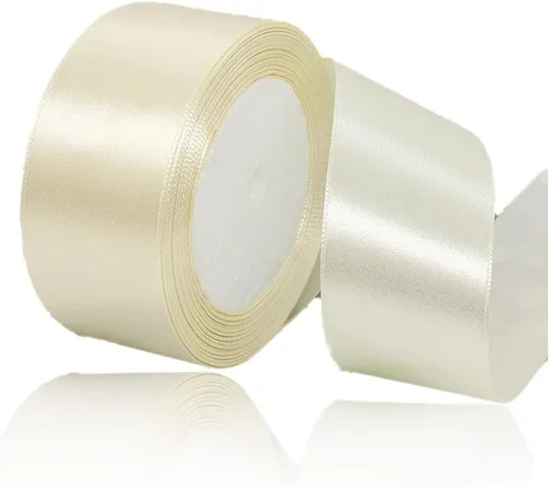 Cinta beige de 1-1/2 pulgadas x 25 yardas, cinta de satén de tela de color sólido para envolver regalos, manualidades, ramos de novia, coronas,
