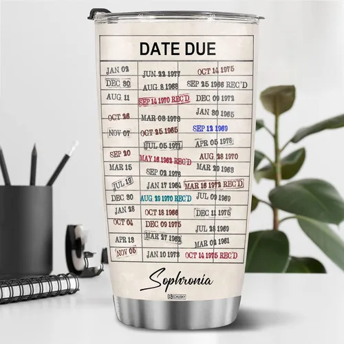 Vista 4 de BECHUSKY Tarjeta de fecha de vencimiento de biblioteca personalizada para biblioteca, tarjeta de fecha de vencimiento, vaso de viaje, regalo