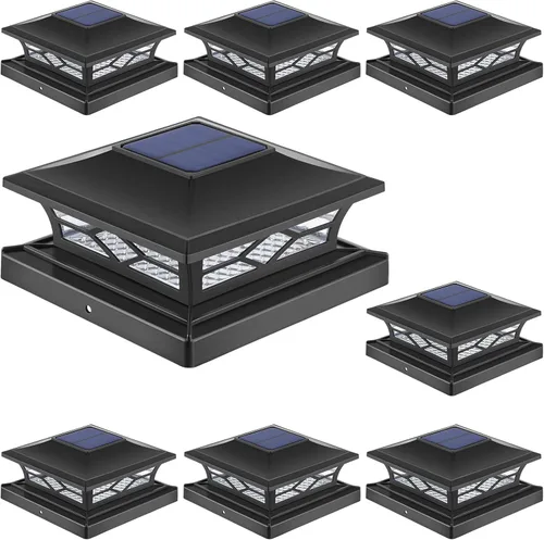 Vista 12 de APONUO Luces solares para punta de poste, paquete de 12, 2 modos, luces solares para postes de valla, IP65 impermeables, encendido/apagado