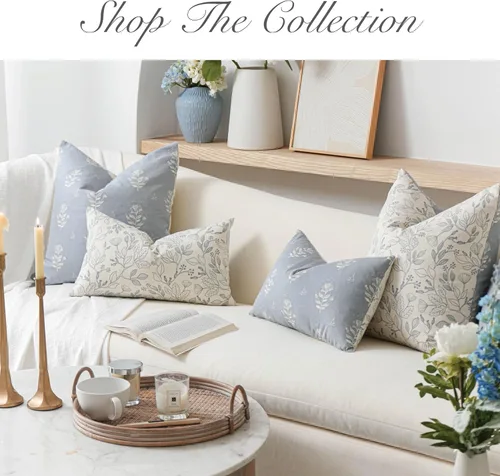 Vista 5 de SageSelvas Fundas de almohada decorativas florales de 18 x 18 pulgadas, juego de 2, fundas de almohada de estilo rústico costero azul para sofá