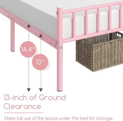 Vista 36 de Yaheetech Base de cama de tamaño individual con plataforma de metal con cabecero y estribo, no necesita somier, almacenamiento debajo de la cama