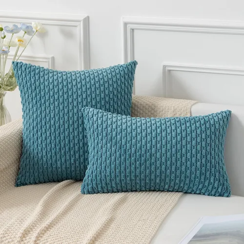 Vista 75 de Kevin Textile - Juego de 2 fundas de almohada decorativas de pana suave, estilo bohemio, a rayas, decoración del hogar para sofá, cama, sofá y sala