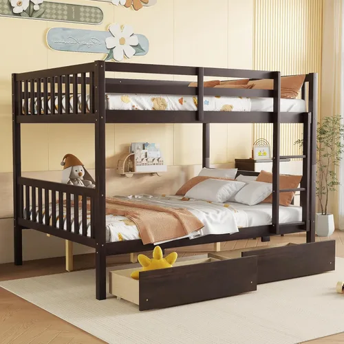Vista 10 de Litera individual sobre individual con 2 cajones de almacenamiento, convertible en 2 camas (cama de plataforma y cama alta junior), cabecera