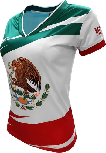 Vista 2 de Mexico Jersey Arza - Diseño para mujer con cuello en V, color verde, blanco, rojo