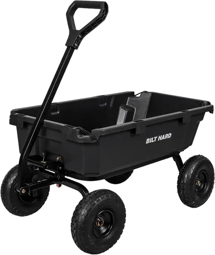 Vista 9 de BILT HARD Carro de jardín de polietileno resistente con ruedas sin cámara de 10 pulgadas y 4 pies cúbicos, con mango giratorio de 180°, capacidad
