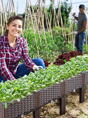Vista 8 de Kalolary 2 juegos de cama de jardín elevada con patas, cajas de plantas de patio, flores vegetales, contenedor elevado para plantas