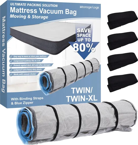 Vista 8 de Bolsa de vacío para colchón de espuma tamaño Queen/matrimonial/matrimonial XL con cremallera azul, bolsa de almacenamiento de colchón